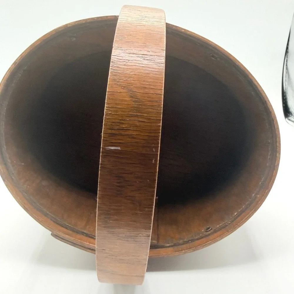 Vintage Hand Painted Mushroom Snail Bent Wood Basket Brown Good C. Almand BA